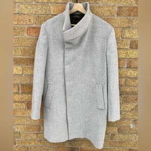 Zara Man Asymmetric Collared Coat Jacket Large Gray